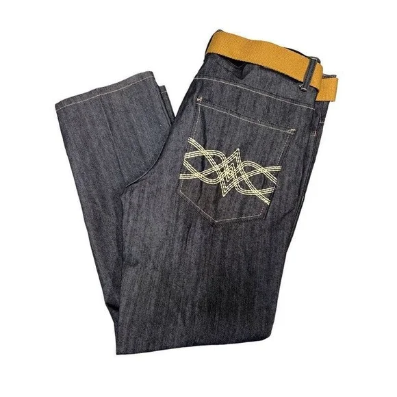 Qruel Jeans Co Straight Fit Mid Rise Black Jeans with Belt Size 40x32 - Picture 3 of 9